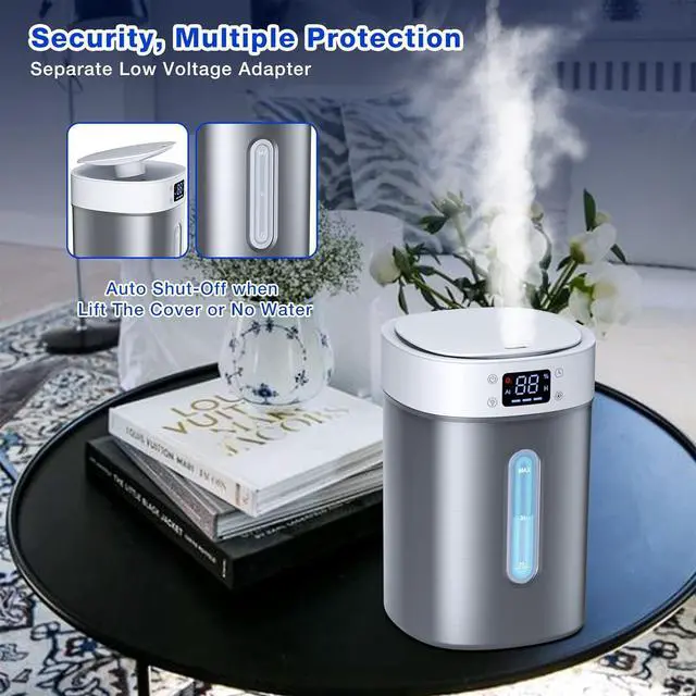Alt view image 7 of 7 - 4L Ultrasonic Cool Mist Humidifier with 304 Stainless Steel Tank, Auto Humidity Control, Night Light, and Timer - For Large Rooms and Baby