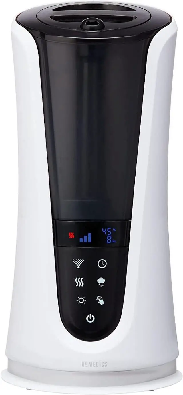 Main image of Homedics Ultrasonic Humidifier  Large Deluxe Air Humidifiers for Bedroom, Plants, Office  Cool and Warm Mist Humidifiers, Essential Oil Pads and Built-In Timer, 5 Mist Settings, White and Black