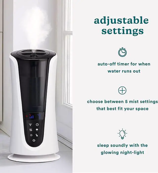 Alt view image 4 of 7 - Homedics Ultrasonic Humidifier  Large Deluxe Air Humidifiers for Bedroom, Plants, Office  Cool and Warm Mist Humidifiers, Essential Oil Pads and Built-In Timer, 5 Mist Settings, White and Black