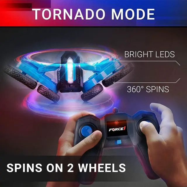 Alt view image 2 of 6 - Force1 Tornado LED Remote Control Car for Kids - Double Sided Fast RC Car, 4WD Off-Road Stunt Car with 360 Flips, All Terrain Tires, LEDs, Rechargeable Toy Car Batteries, and Easy Remote