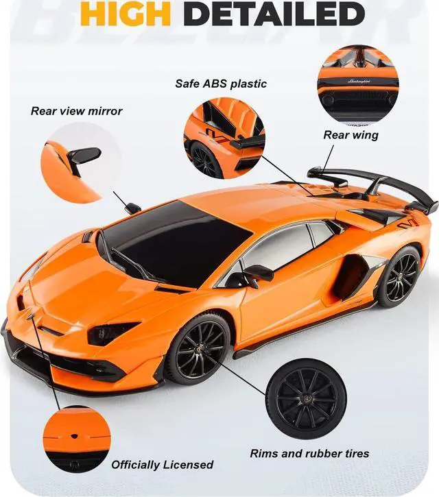 Alt view image 3 of 7 - BEZGAR Remote Control Car Licensed RC Car, 1:24 Lambo Toy Car for Kids, Lambo Aventador SVJ Remote Control Model Car Electric Sport Racing Hobby Car for 3 4 5 Year Old Boy Birthday Gift (Orange)