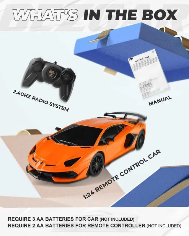 Alt view image 5 of 7 - BEZGAR Remote Control Car Licensed RC Car, 1:24 Lambo Toy Car for Kids, Lambo Aventador SVJ Remote Control Model Car Electric Sport Racing Hobby Car for 3 4 5 Year Old Boy Birthday Gift (Orange)