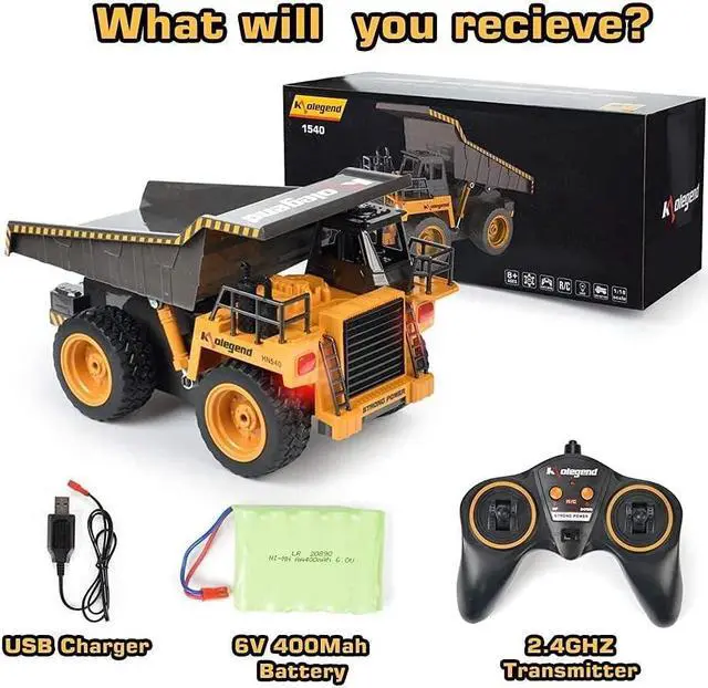 Alt view image 6 of 6 - kolegend Remote Control Dump Truck RC Truck Construction Vehicle Truck Toys with Rechargeable Battery for Toddlers Kids Boys and Girls