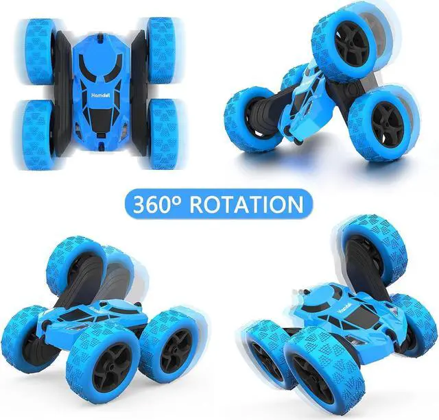 Alt view image 2 of 7 - Remote Control Car Double Sided 360°Rotating 4WD RC Cars with Headlights 2.4GHz Electric Race Stunt Toy Car Rechargeable Toy Cars for Boys Girls Birthday (Blue)