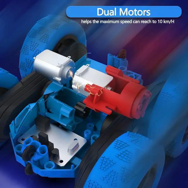 Alt view image 3 of 7 - Remote Control Car Double Sided 360°Rotating 4WD RC Cars with Headlights 2.4GHz Electric Race Stunt Toy Car Rechargeable Toy Cars for Boys Girls Birthday (Blue)