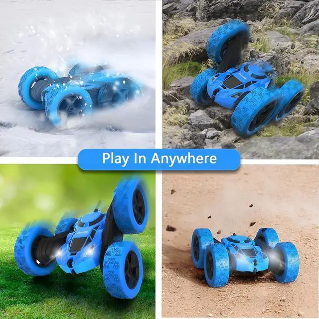 Alt view image 6 of 7 - Remote Control Car Double Sided 360°Rotating 4WD RC Cars with Headlights 2.4GHz Electric Race Stunt Toy Car Rechargeable Toy Cars for Boys Girls Birthday (Blue)