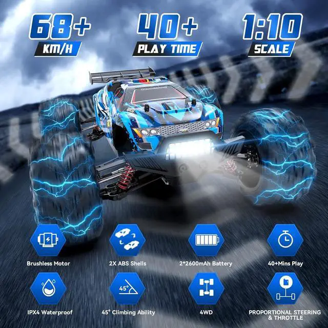 Alt view image 3 of 7 - Hosim Brushless RC Cars, 1:10 68+ KMH High Speed Remote Control Car for Adults Boys, 4X4 All Terrains Waterproof Off Road Hobby Grade Large Fast Racing Buggy Toy Gift Monster Trucks
