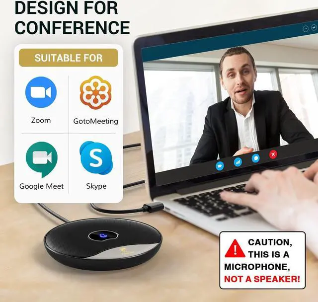 Alt view image 2 of 7 - USB Conference Microphone, 360° Omnidirectional PC Computer Condenser Mic with Mute Button for Online Meeting/Class, Zoom Call, Skype Chatting, Plug & Play (TM20)