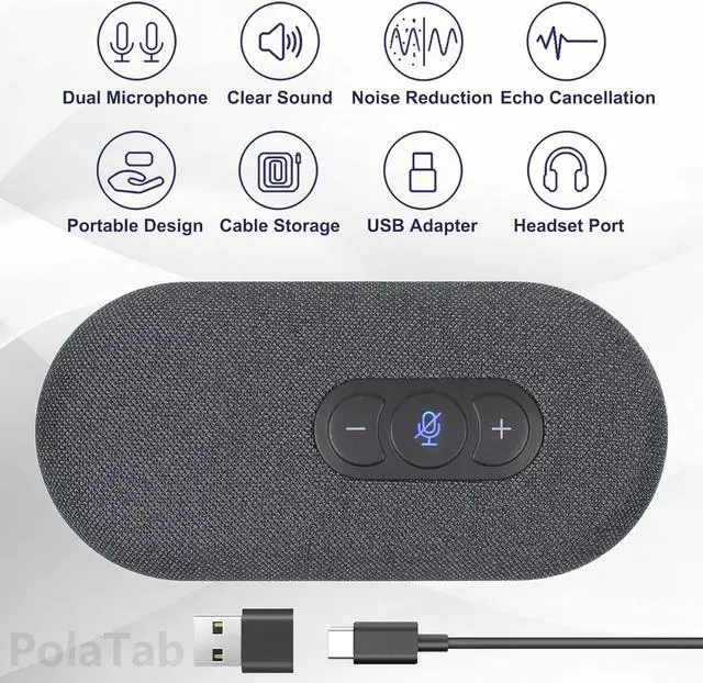 Alt view image 2 of 7 - USB Speakerphone, Conference Computer Speaker with Microphone for Virtual Meetings, 360° Voice Pickup, Echo CancellationNoise Reduction, Plug and Play, Compatible with Zoom, Teams, Skype and more