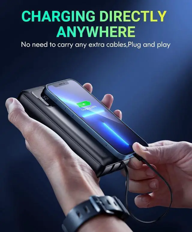 Alt view image 7 of 7 - Power-Bank-Portable-Charger - 40000mAh Power Bank Support PD 30W and QC4.0 Fast Charger with Built-in 2 Output Cable and LED Display for iPhone and Android Phones and Most Electronic Devices