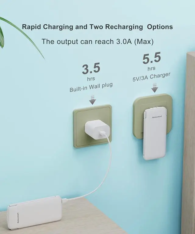 Alt view image 5 of 6 - Portable Charger Power Bank with Built in Cable and AC Wall Plug, 10000mAh Fast USB C Phone Charger, Slim Thin Mini Charging Battery Pack Compatible with Smartphones and All USB-C Devices