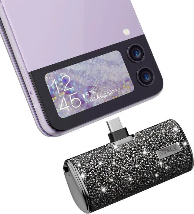 Main image of iWALK USB C Portable Charger, 4500mAh Ultra-Compact Small Power Bank, Sparkly Battery Pack Compatible with iPhone 16/15, 16 Plus, 16 Pro, 16 Pro Max, Samsung Galaxy S25, S24, S23 Ultra Z Flip5, Black