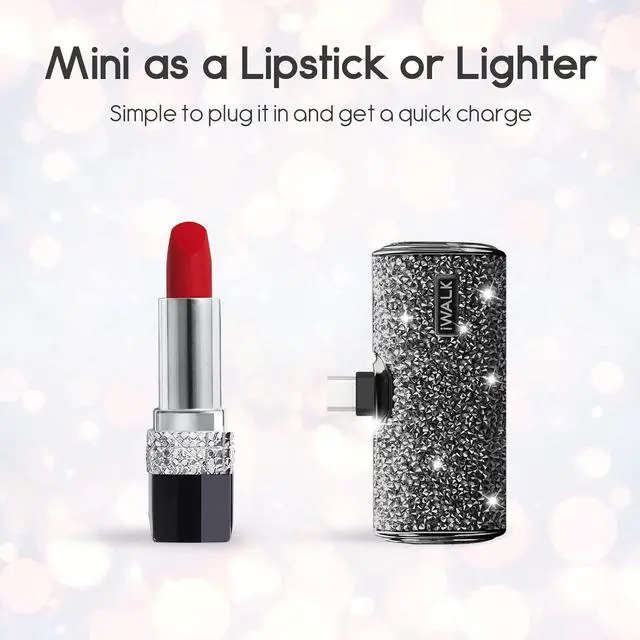 Alt view image 2 of 6 - iWALK USB C Portable Charger, 4500mAh Ultra-Compact Small Power Bank, Sparkly Battery Pack Compatible with iPhone 16/15, 16 Plus, 16 Pro, 16 Pro Max, Samsung Galaxy S25, S24, S23 Ultra Z Flip5, Black