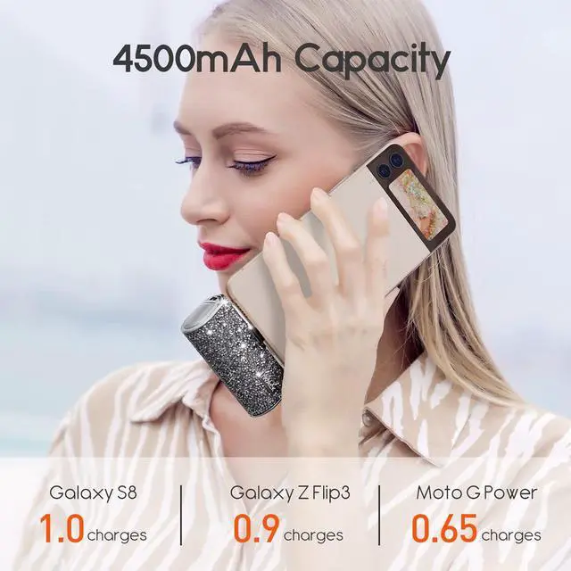 Alt view image 3 of 6 - iWALK USB C Portable Charger, 4500mAh Ultra-Compact Small Power Bank, Sparkly Battery Pack Compatible with iPhone 16/15, 16 Plus, 16 Pro, 16 Pro Max, Samsung Galaxy S25, S24, S23 Ultra Z Flip5, Black