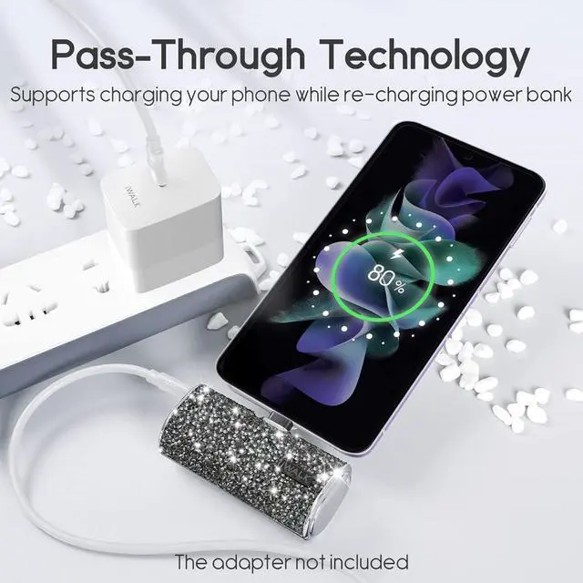 Alt view image 4 of 6 - iWALK USB C Portable Charger, 4500mAh Ultra-Compact Small Power Bank, Sparkly Battery Pack Compatible with iPhone 16/15, 16 Plus, 16 Pro, 16 Pro Max, Samsung Galaxy S25, S24, S23 Ultra Z Flip5, Black