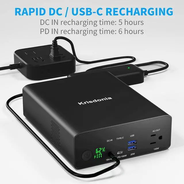 Alt view image 6 of 7 - Krisdonia Power Bank with AC Outlet, Portable Laptop Charger Battery Bank USB C 100W Fast Charging, 80000mAh/296Wh Power Station External Battery Pack 130W/110V for Outdoor Camping Home Office