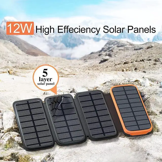 Alt view image 3 of 7 - Solar Charger Power Bank  27000mAh USB C Solar Phone Charger with 3 USB Outputs with 4 Foldable Solar Panels Battery Pack Charger Compatible with Most Smart Phone