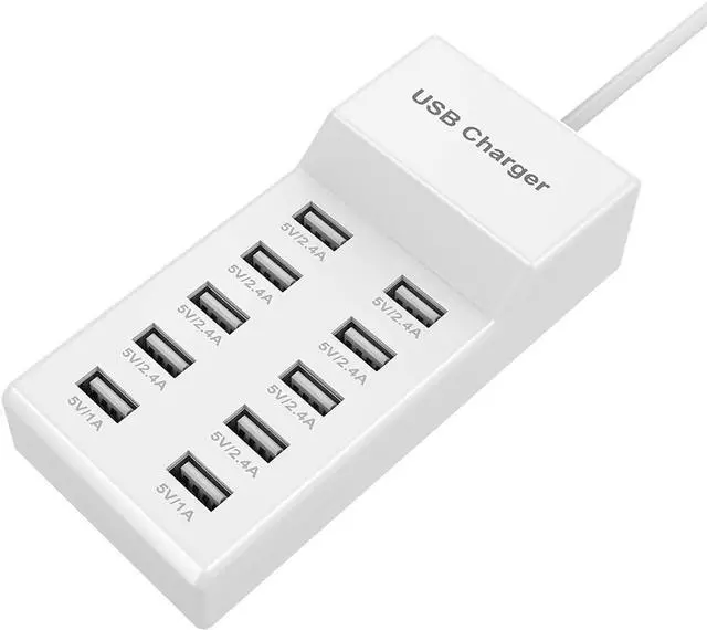 Main image of 10-Port USB Wall Charger Station with Rapid Charging Auto Detect Technology Safety Guaranteed Family-Sized USB Ports for Multiple Devices Smart Phone Tablet Laptop Computer