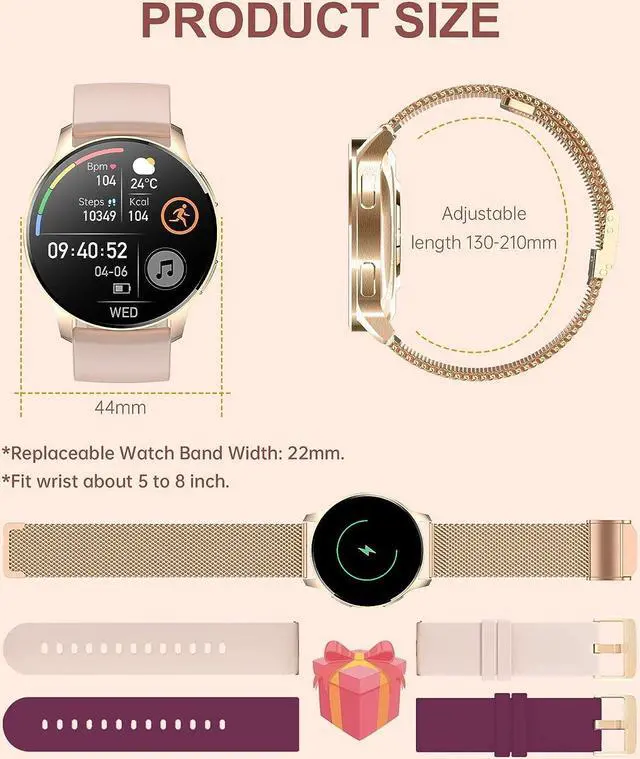 Alt view image 7 of 7 - Smart Watch for Women Bluetooth Call Make Receive/Answer Smartwatch Fitness Tracker with Pedometer Heart Rate Blood Oxygen and Sleep Monitor Waterproof Smart Watches for Android and iOS Phones Gold