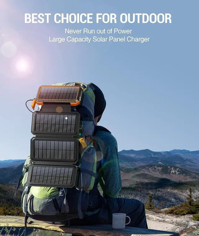 Alt view image 7 of 7 - Solar Charger Power Bank, PD 18W Fast Charging 20000mAh Battery Pack with 4 Foldable Panels, Portable Solar Powered USB C Charger with Camping Flashlight Compass Carabiner for Cell Phone