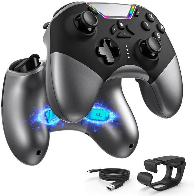 Alt view image 7 of 7 - Bluetooth Controller for Switch/PC/iPhone/Android/Apple Arcade MFi Games/TV/Steam, Hall Effect Joysticks Wireless Game Controller Gamepad with/Phone Clip/Lock Speed/Macro/6-Axis Gyro/Dual Motors/Turbo
