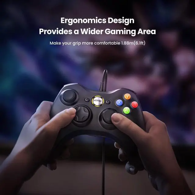 Alt view image 6 of 7 - VOYEE PC Controller, Wired Controller Compatible with Microsoft Xbox 360 & Slim/PC Windows 10/8/7, with Upgraded Joystick, Double Shock | Enhanced (Black)