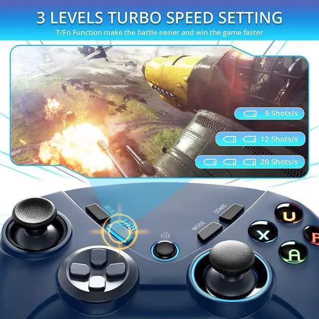 Alt view image 6 of 7 - Kujian PC Gaming Controller, Wireless PC Controller Compatible with Windows/Switch/Steam/MacOS/Android/iOS/Smart TV, Dual Vibration Gamepad Joystick Bluetooth Game Controller with Turbo, LED Backlight