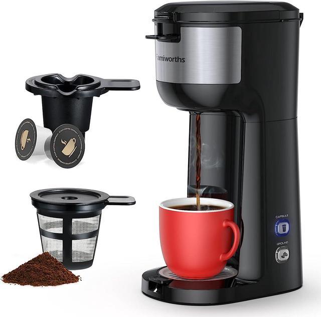 Single Serve Coffee Maker for K Cup & Ground Coffee, 6 to 14 OZ Brew Sizes,  Small Coffee Maker with 30 OZ Water Reservior & Automatic Shut-Off  Function, Adjustable Drip Tray 