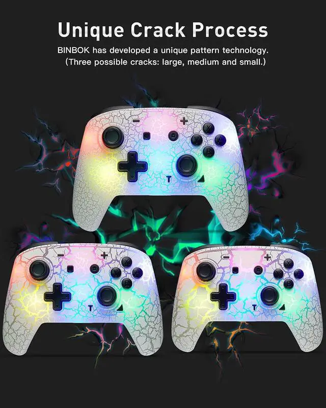 Alt view image 6 of 6 - binbok Switch 2 Controller, Wireless Switch Pro Controller for Switch 2/Switch/Switch Lite/Switch OLED, 8 Colors Adjustable LED Wireless Remote Gamepad with Unique Crack/Turbo/Motion Control (White)