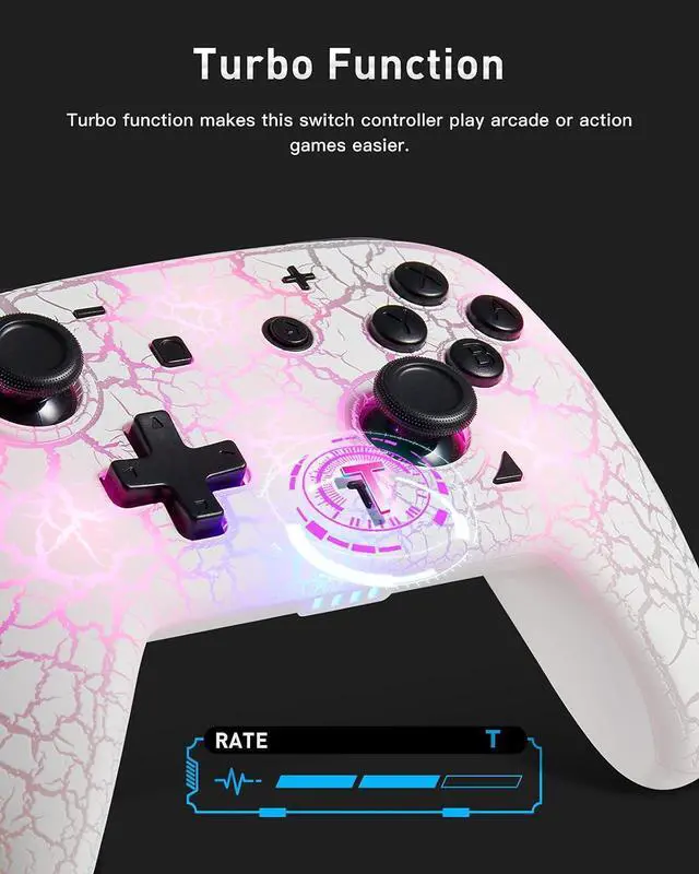 Alt view image 3 of 6 - binbok Switch 2 Controller, Wireless Switch Pro Controller for Switch 2/Switch/Switch Lite/Switch OLED, 8 Colors Adjustable LED Wireless Remote Gamepad with Unique Crack/Turbo/Motion Control (White)