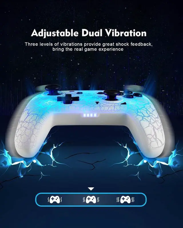 Alt view image 4 of 6 - binbok Switch 2 Controller, Wireless Switch Pro Controller for Switch 2/Switch/Switch Lite/Switch OLED, 8 Colors Adjustable LED Wireless Remote Gamepad with Unique Crack/Turbo/Motion Control (White)