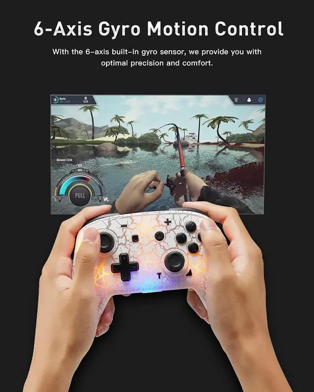 Alt view image 5 of 6 - binbok Switch 2 Controller, Wireless Switch Pro Controller for Switch 2/Switch/Switch Lite/Switch OLED, 8 Colors Adjustable LED Wireless Remote Gamepad with Unique Crack/Turbo/Motion Control (White)
