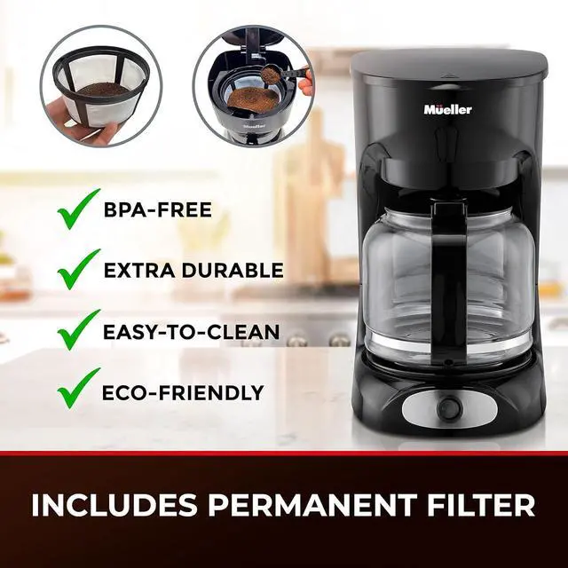 Alt view image 5 of 7 - Mueller 12-Cup Drip Coffee Maker Machine with Anti-Drip System, Permanent Filter, Glass Carafe, and Auto Keep Warm Function