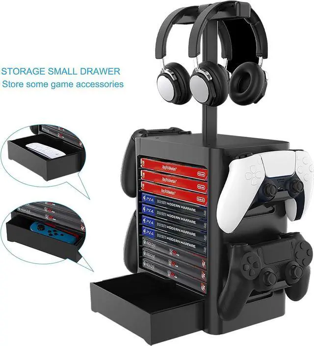 Alt view image 2 of 6 - EJGAME Multifunctional Game Disk Storage Tower Holder,Game Disk Rack and Controller/Headset Stand Holder Compatible with Xbox Series X/Nintendo Switch/PS5/PS4