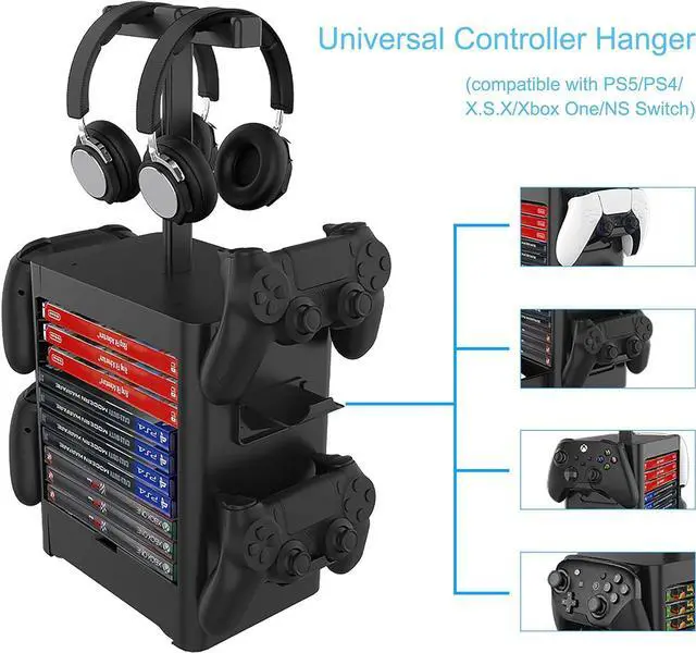 Alt view image 4 of 6 - EJGAME Multifunctional Game Disk Storage Tower Holder,Game Disk Rack and Controller/Headset Stand Holder Compatible with Xbox Series X/Nintendo Switch/PS5/PS4