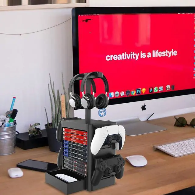 Alt view image 6 of 6 - EJGAME Multifunctional Game Disk Storage Tower Holder,Game Disk Rack and Controller/Headset Stand Holder Compatible with Xbox Series X/Nintendo Switch/PS5/PS4
