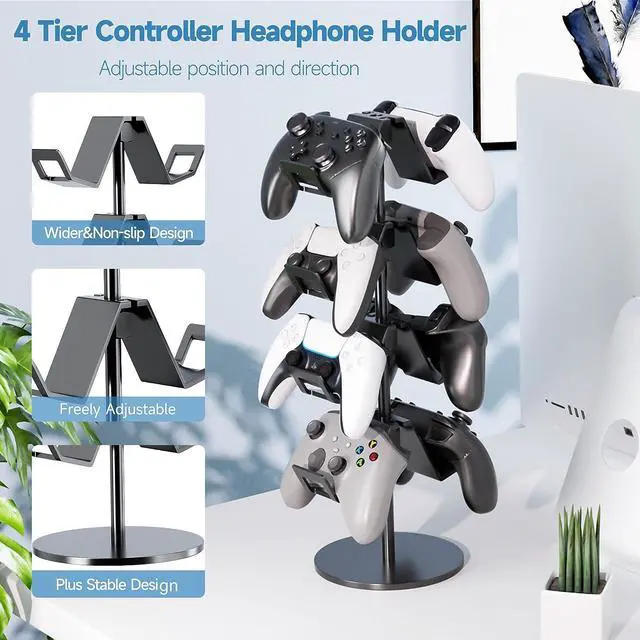 Alt view image 2 of 6 - Controller Holder 4 Tier,Headphone Stand - Adjustable Headset Holder for Xbox PS5 PS4 Switch Pro - Gaming Storage for Universal Game Accessories,Desk/Floor(Black)