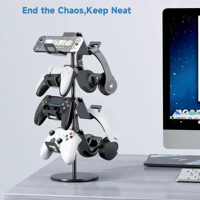 Alt view image 5 of 6 - Controller Holder 4 Tier,Headphone Stand - Adjustable Headset Holder for Xbox PS5 PS4 Switch Pro - Gaming Storage for Universal Game Accessories,Desk/Floor(Black)