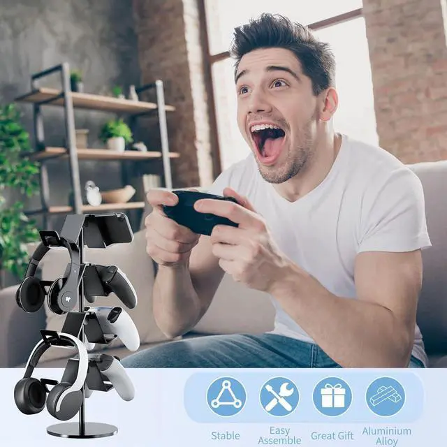 Alt view image 6 of 6 - Controller Holder 4 Tier,Headphone Stand - Adjustable Headset Holder for Xbox PS5 PS4 Switch Pro - Gaming Storage for Universal Game Accessories,Desk/Floor(Black)