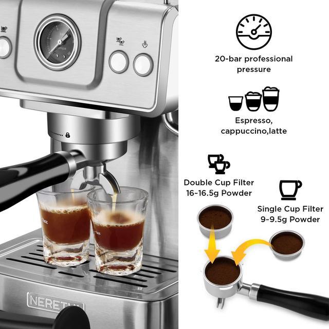 Neretva 20 Bar Espresso Coffee Machine with Steam Wand for Latte Espresso and Cappuccino - Mint Green