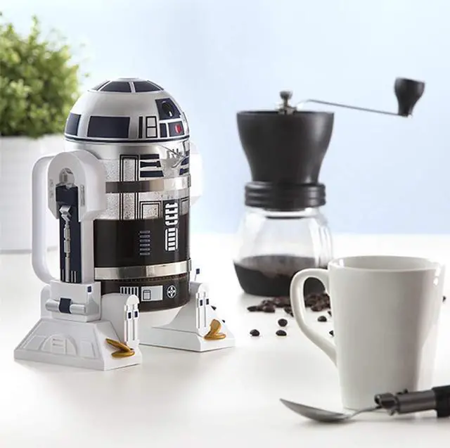 Alt view image 6 of 7 - Noble Createaprototype NBCDY Hand Coffee Machine, Creative Robot R2D2 Mini Stainless Steel Filter Coffee Maker, Home Insulation Pressure Pot