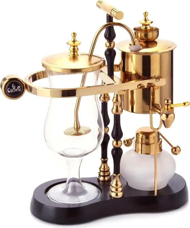 Main image of Diguo Belgian/Belgium Family Balance Siphon/Syphon Coffee Maker, Elegant Double Ridged Fulcrum with Tee Handle (Egyptian Black & Gold)