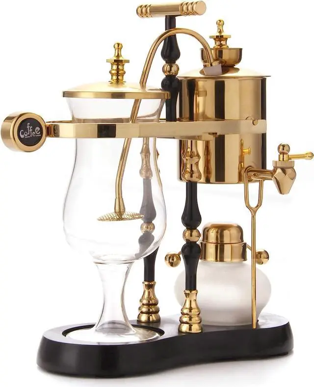 Alt view image 2 of 3 - Diguo Belgian/Belgium Family Balance Siphon/Syphon Coffee Maker, Elegant Double Ridged Fulcrum with Tee Handle (Egyptian Black & Gold)