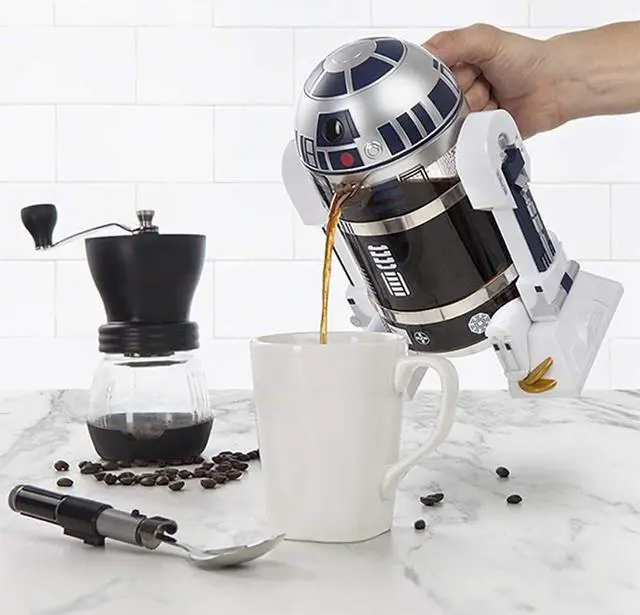 Alt view image 7 of 7 - Noble Createaprototype NBCDY Hand Coffee Machine, Creative Robot R2D2 Mini Stainless Steel Filter Coffee Maker, Home Insulation Pressure Pot