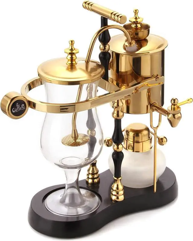 Alt view image 3 of 3 - Diguo Belgian/Belgium Family Balance Siphon/Syphon Coffee Maker, Elegant Double Ridged Fulcrum with Tee Handle (Egyptian Black & Gold)