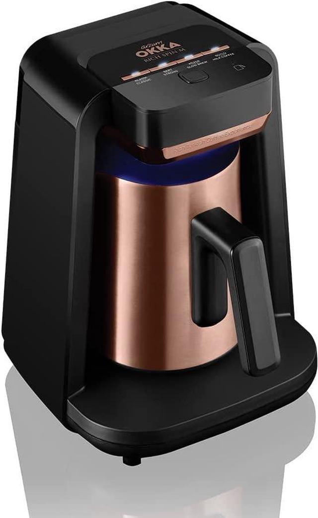 Arzum Okka Automatic Turkish Coffee and Hot Beverage Maker, Velvetiser,  120V,5 cup, Black/Copper (OK0012-RUL) 