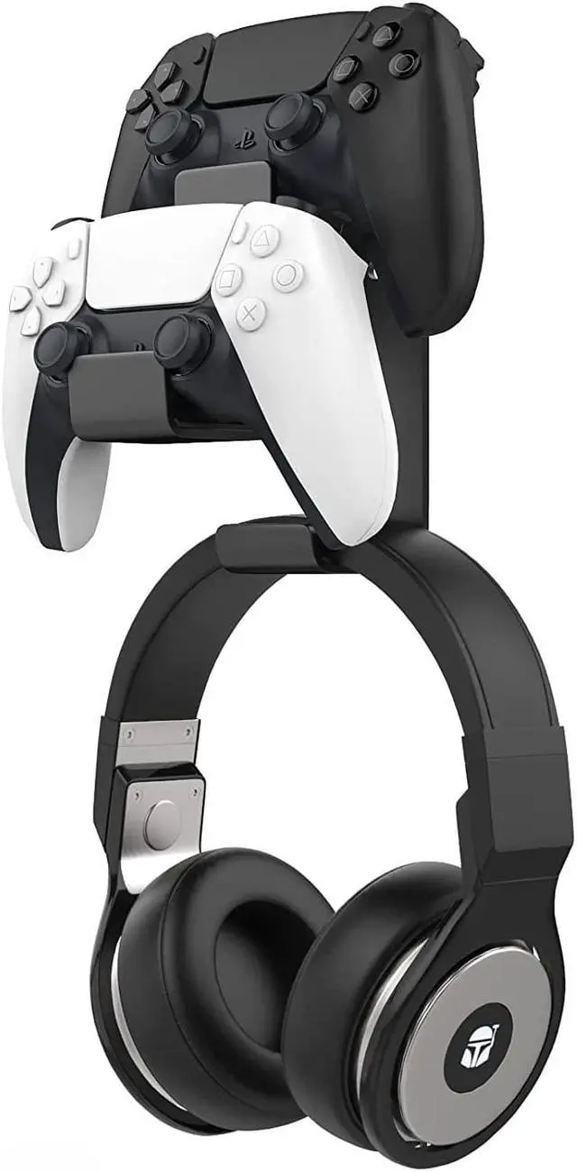 Main image of MoKo Controller Holder, Dual Gamepad Controller & Headphone Hanger for Xbox One, Xbox 360, PS3, PS4, PS5, PC, STEAM, SwitchWall Mount Stand for All Universal Headsets, Black