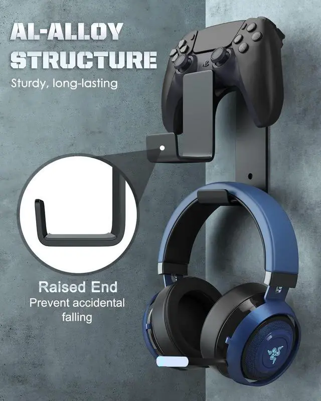 Alt view image 3 of 7 - MoKo Controller Holder, Dual Gamepad Controller & Headphone Hanger for Xbox One, Xbox 360, PS3, PS4, PS5, PC, STEAM, SwitchWall Mount Stand for All Universal Headsets, Black