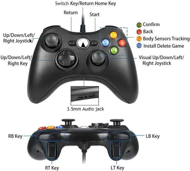 Alt view image 3 of 7 - Reiso Xbox 360 Controller, 7.2 ft USB Wired PC Controller Compatible with Microsoft Xbox 360 & Slim 360 PC Windows (Black and White)