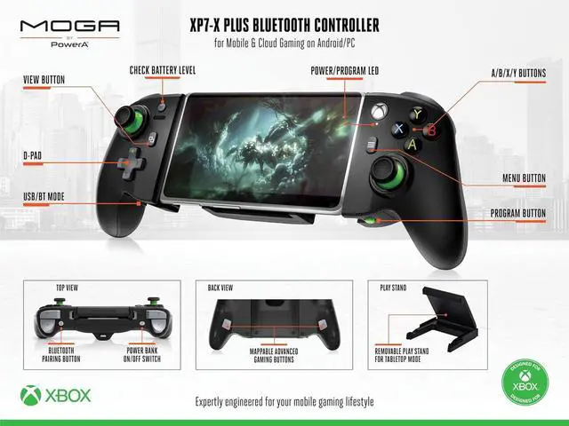 Alt view image 2 of 7 - MOGA XP7-X Plus Bluetooth Video Game Controller for Android and PC, Telescoping Gamepad, Mobile Gaming